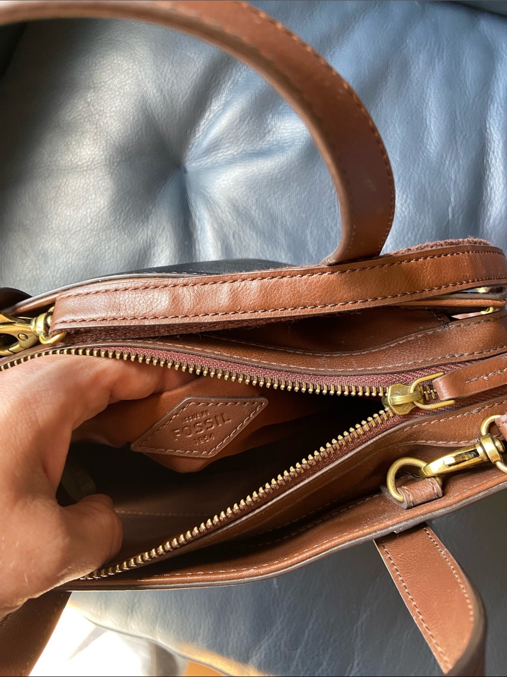 Fossil Black Leather Sara Satchel with Brown Handles - Picture 5 of 9